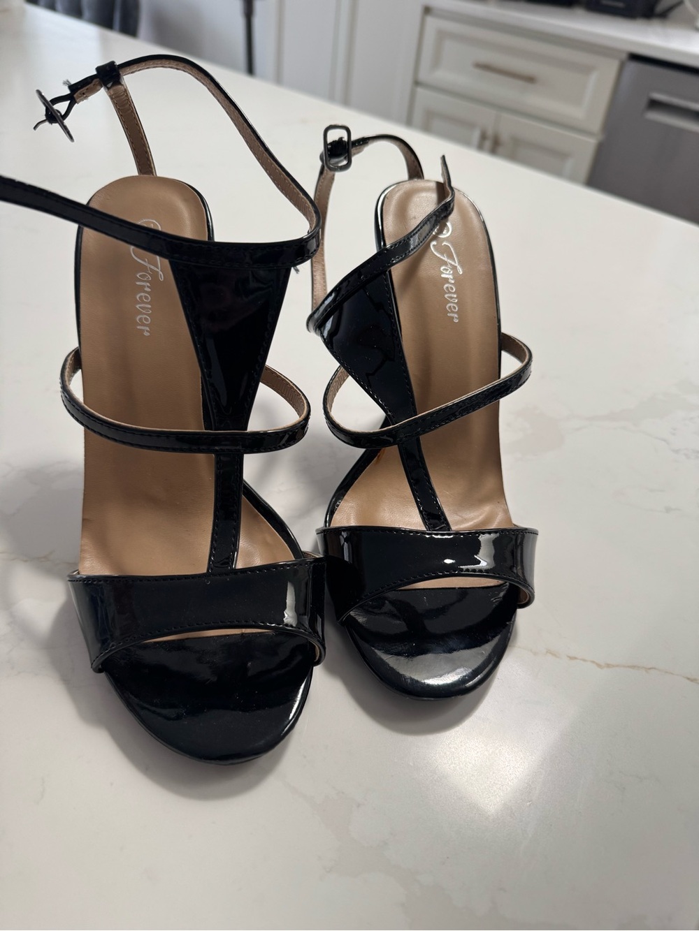 Forever 21 Black Patent Strappy High Heel Sandals